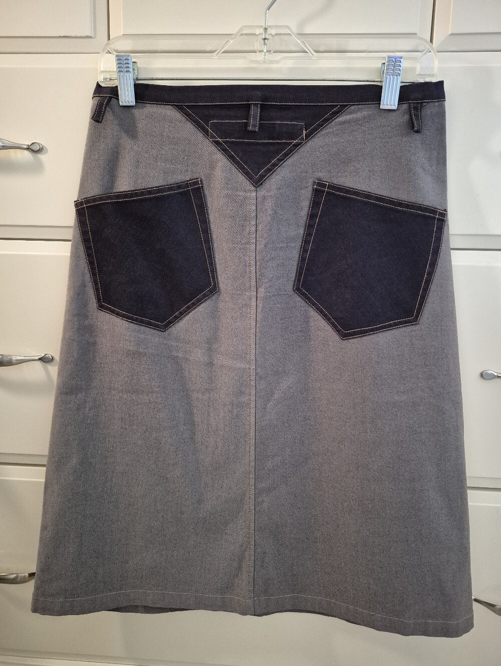 Y2K VINTAGE Buffalo David Bitton Two-Tone Colorblock Western Denim Midi Skirt ✨